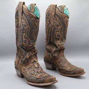 Corral Western Glitter Inlay Studs Cowboy Boots Womens 6 Cowgirl Distressed Boho
